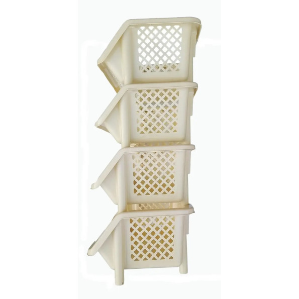 Етажерка органайзер пластикова для зберігання на кухню, у ванну бежева -
                                                        Фото 2